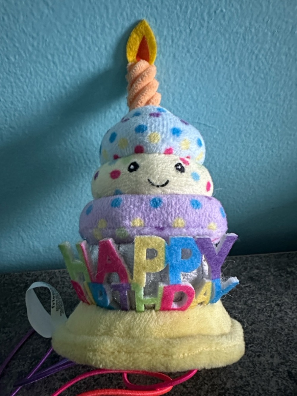 Plush Birthday Cupcake Dog Hat w Adjustable Pull-String - Pastel Multicolor